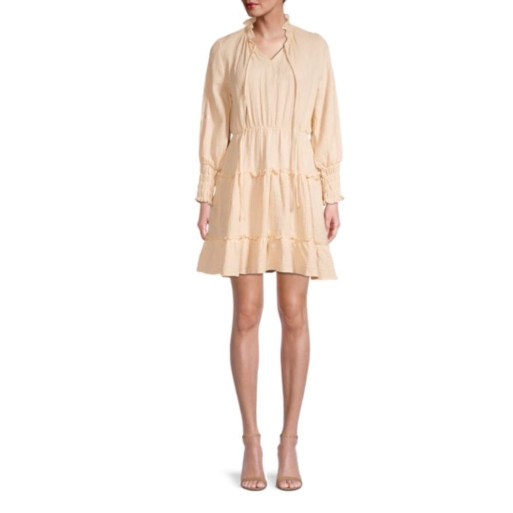 Moonsea THE VENUS CRINKLE RUFFLE TIE-NECK DRESS IN BEIGE Size L